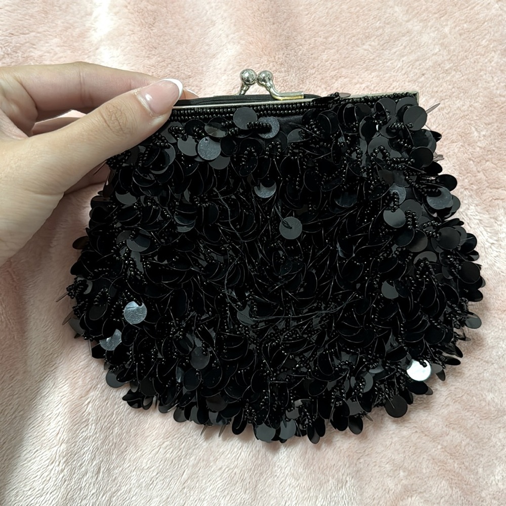 Black Sequin Mini Clasp Purse